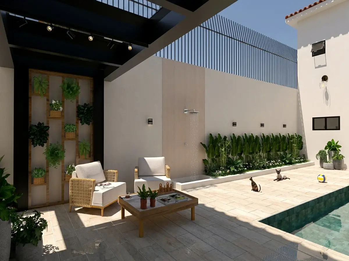 Área de lazer com piscina integrada — Lapa, SP — Lúmen Arquitetura