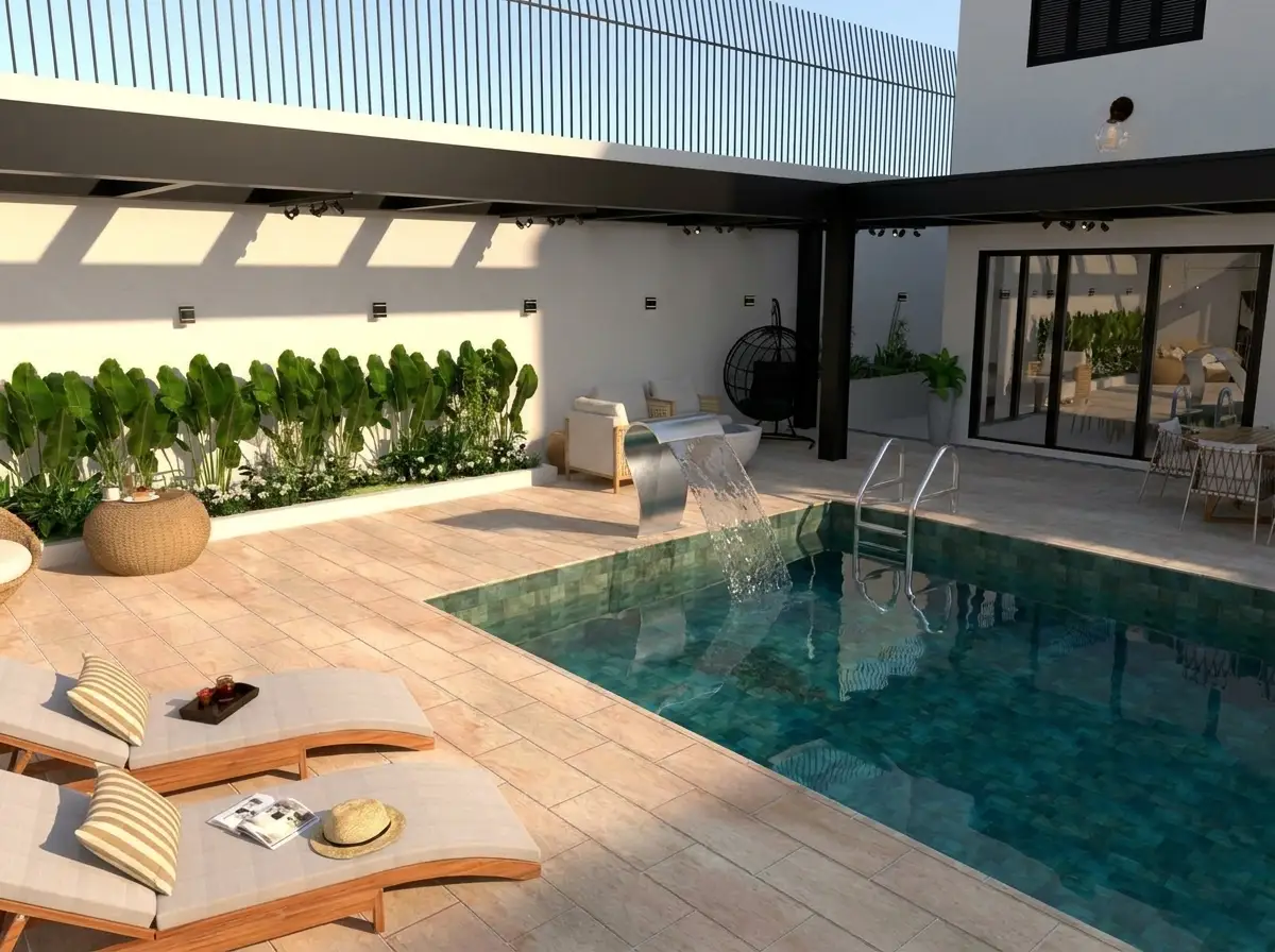 Área de lazer residencial com piscina — projeto de arquitetura na Lapa, SP