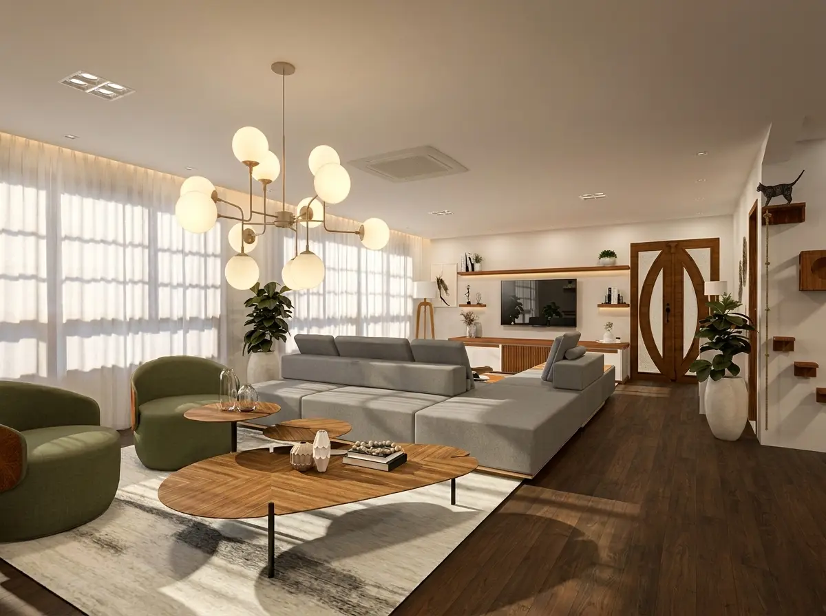 Sala de estar integrada aconchegante — projeto residencial na Lapa, SP